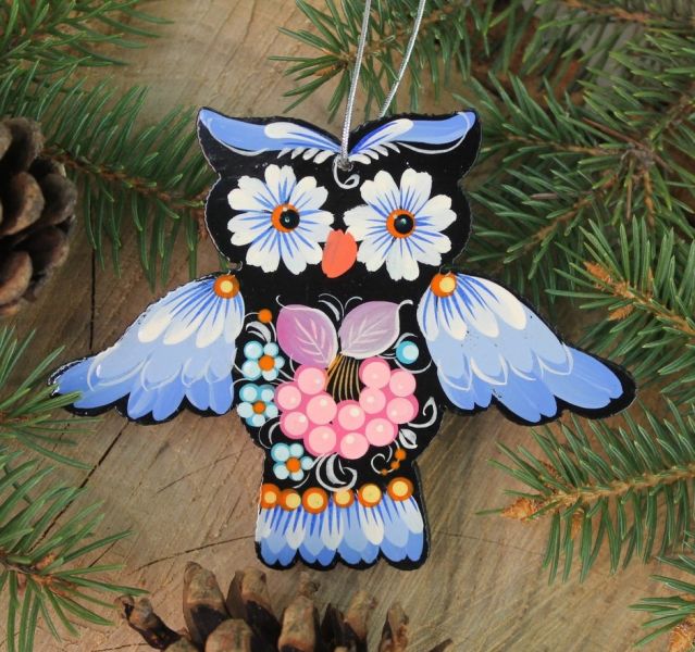 Schöne Eule -besonderer Weihnachtsschmuck aus Holz, handbemalt online kaufen bei UkrGifts
