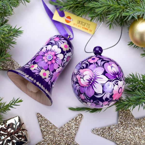 Besonderer Weihnachtsschmuck- Set, Christbaumkugel und Glöckchen, Lila online kaufen bei UkrGifts