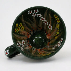 Dark green hand-painted cup with flowers