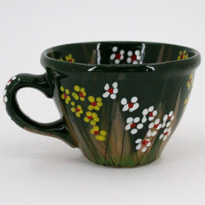 Dark green hand-painted cup with flowers