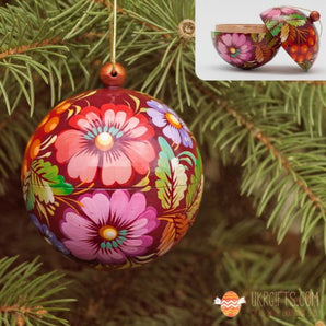 Hand-painted wooden Christmas tree ball