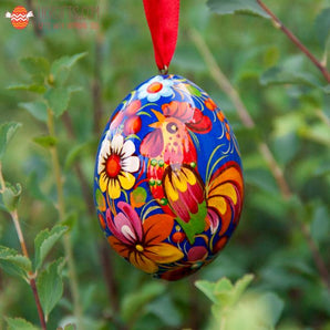 Wooden Easter egg with the rooster, Ukrainian eggs collection