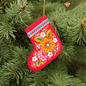 Cute Christmas tree decoration - hand-painted wooden boot