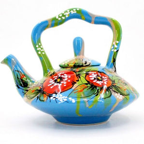 Original round ceramic teapot, hand-painted