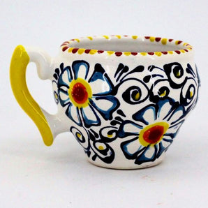 Pottery cup with flowers, hand-painted