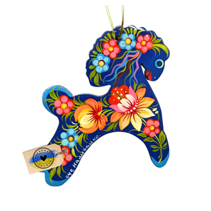 Décoration de sapin de Noël en forme de cheval en bois fait main avec motif floral