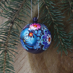 Blau Weihnachtskugel mit filigranem Blütenmuster handgemacht- Kunsthandwerk 5.5 cm