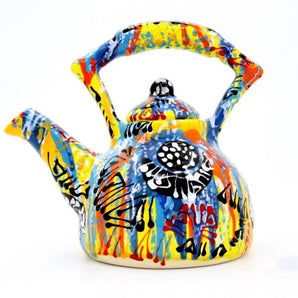 Colorful hand painted ceramic coffee pot