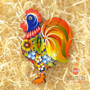 Unique Easter decoration - wooden rooster hand-painted on both sides