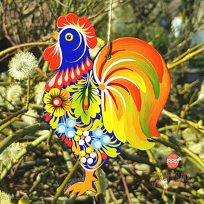 Unique Easter decoration - wooden rooster hand-painted on both sides