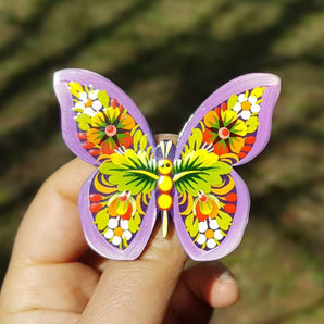 Wooden brooch Butterfly, hand painted in ukrainian style