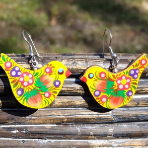 Earrings-birds made of wood, hand-painted