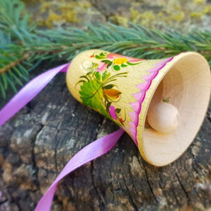 Delicately painted wooden bell - Christmas tree decoration