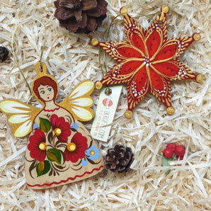 Christmas tree decoration set (angel and star), traditional handicraft