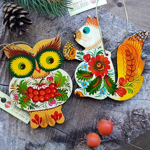 Christmas animal decorations set -Owl and Squirrel