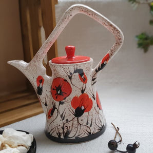 Original teapot "Poppy in the snow" hand painted