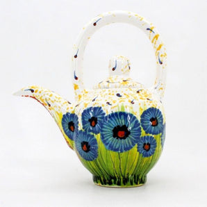 Pottery teapot with cornflowers