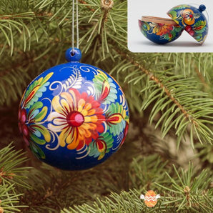 Blue tree ball hand-painted from wood