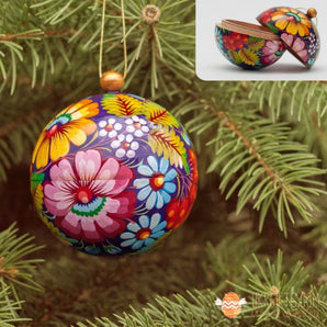 Hand-painted Christmas tree ball 7 cm with floral pattern