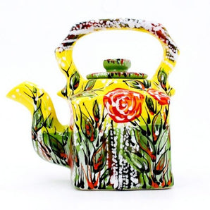 Pottery teapot with roses hand painted