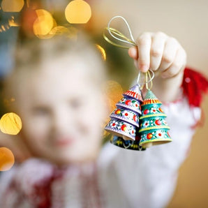 Roter Christbaumschmuck -Glöckchen - Tannenbäumchen aus Holz