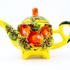 Hand painted ceramic coffee pot with apples