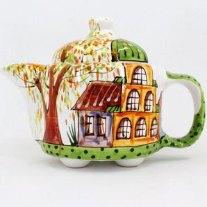 Pottery teapot "Spring City" hand-painted