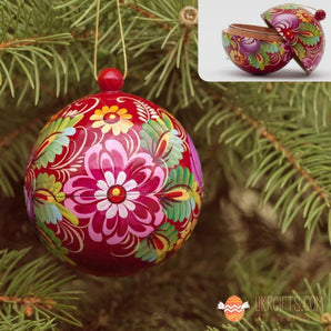 Red handmade wooden Christmas tree ball