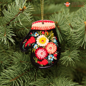 Colorful mitten Christmas decoration traditionally painted