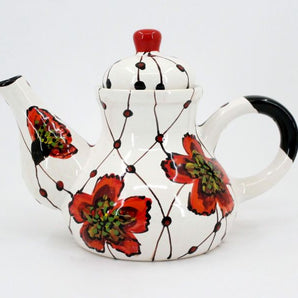 Hand painted ceramic coffee pot with poppies