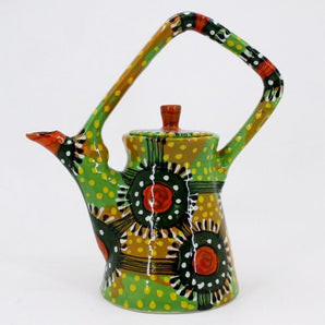 Colorful ceramic teapot in green, handmade