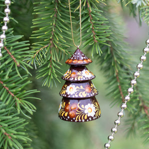 Original Christmas tree decorations - bells - wooden fir trees