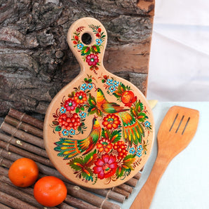 Decorative cutting board with Petrykivka painting 27 х 18 cm "Birds of Paradise", Nature