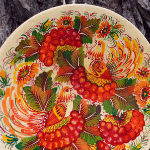 Ukrainian wall plate with Petrykivka painting 30 cm "Paradise Gardens"