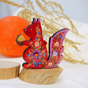 Christmas decoration wooden animal, hand-painted squirrel