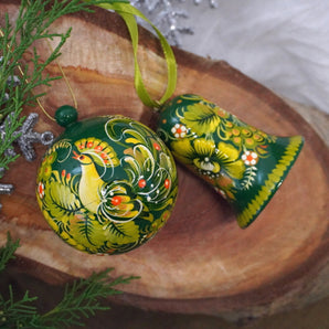 Hand-painted Wooden Christmas Ball and Bell Christmas Ornaments