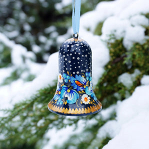 Decorative bell, wooden Christmas ornament, ukrainian painting