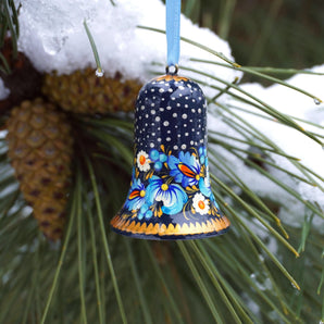 Decorative bell, wooden Christmas ornament, ukrainian painting