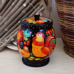 Decorative box made of wood for bulk products, Ukrainian lacquer painting