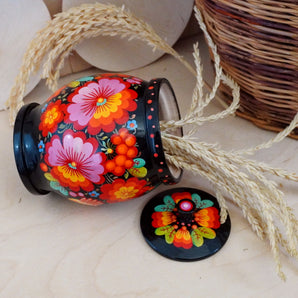 Decorative box made of wood for bulk products, Ukrainian lacquer painting