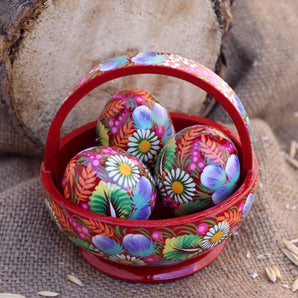 Ukrainian crafts handmade Easter gift - basket with small Easter eggs