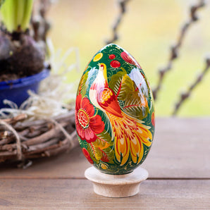 Artfully painted large wooden Easter egg