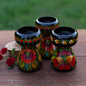 Decorative wooden candle holder, Ukrainian handicraft