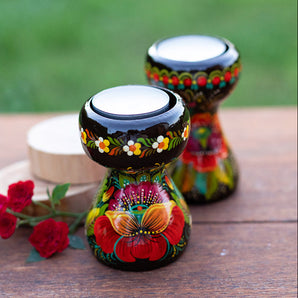 Decorative wooden candle holder, Ukrainian handicraft