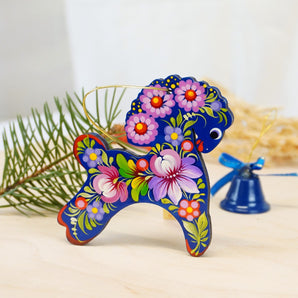 Décoration de sapin de Noël en forme de cheval en bois fait main avec motif floral