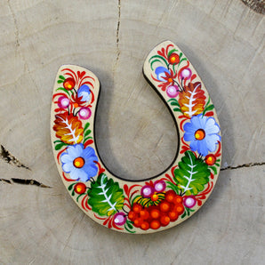 Lucky charm horseshoe magnet, Ukrainian lacquer painting