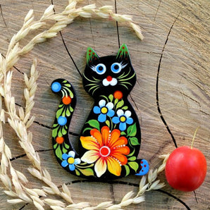 Funny cat - hand-painted wooden fridge magnet