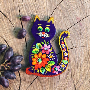 Hand made wooden fridge magnet - Cat