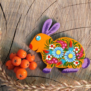 Magnet Easter rabbit hand painted -ukrainian Petrykivka painting