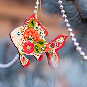 Hand-painted Christmas Ornament Fisch Ukrainian Folk Art